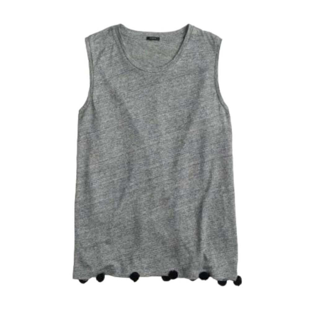 J.Crew Heather Rubble Gray Sleeveless Round Neck Linen Pom-Pom Tank Size S